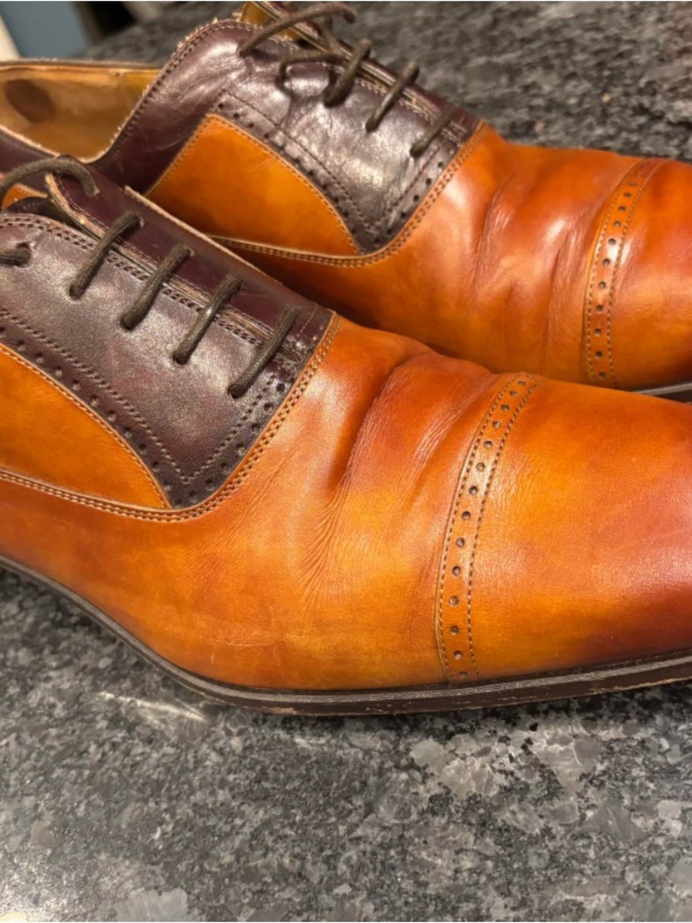 Magnanni Two-Tone Tan and Dark Brown Cap-Toe Oxfords